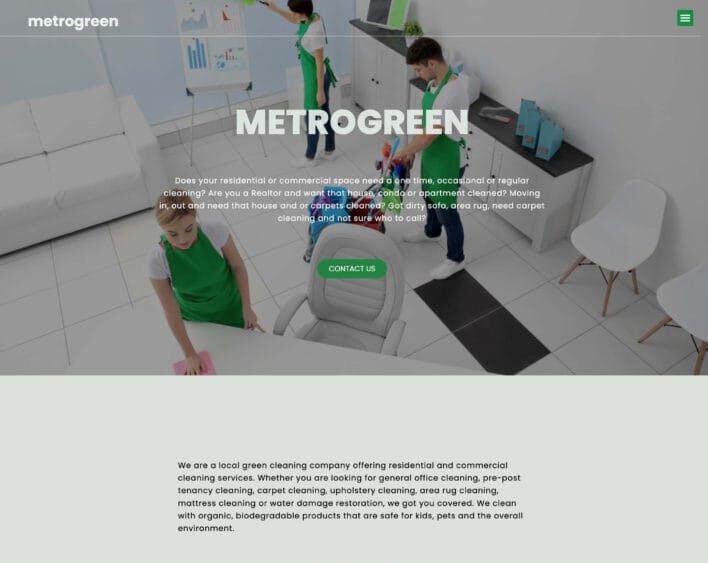 Metro Green Cleaning website homepage screenshot